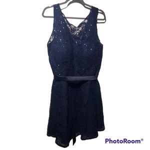 Mori Lee Madeline Gardner Navy Blue Dress Sequin Size UK 30 Evening Wedding